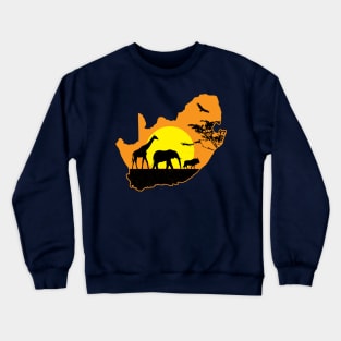 South Africa Safari Savannah Sunset Giraffe Elephant Wildebeest Crewneck Sweatshirt